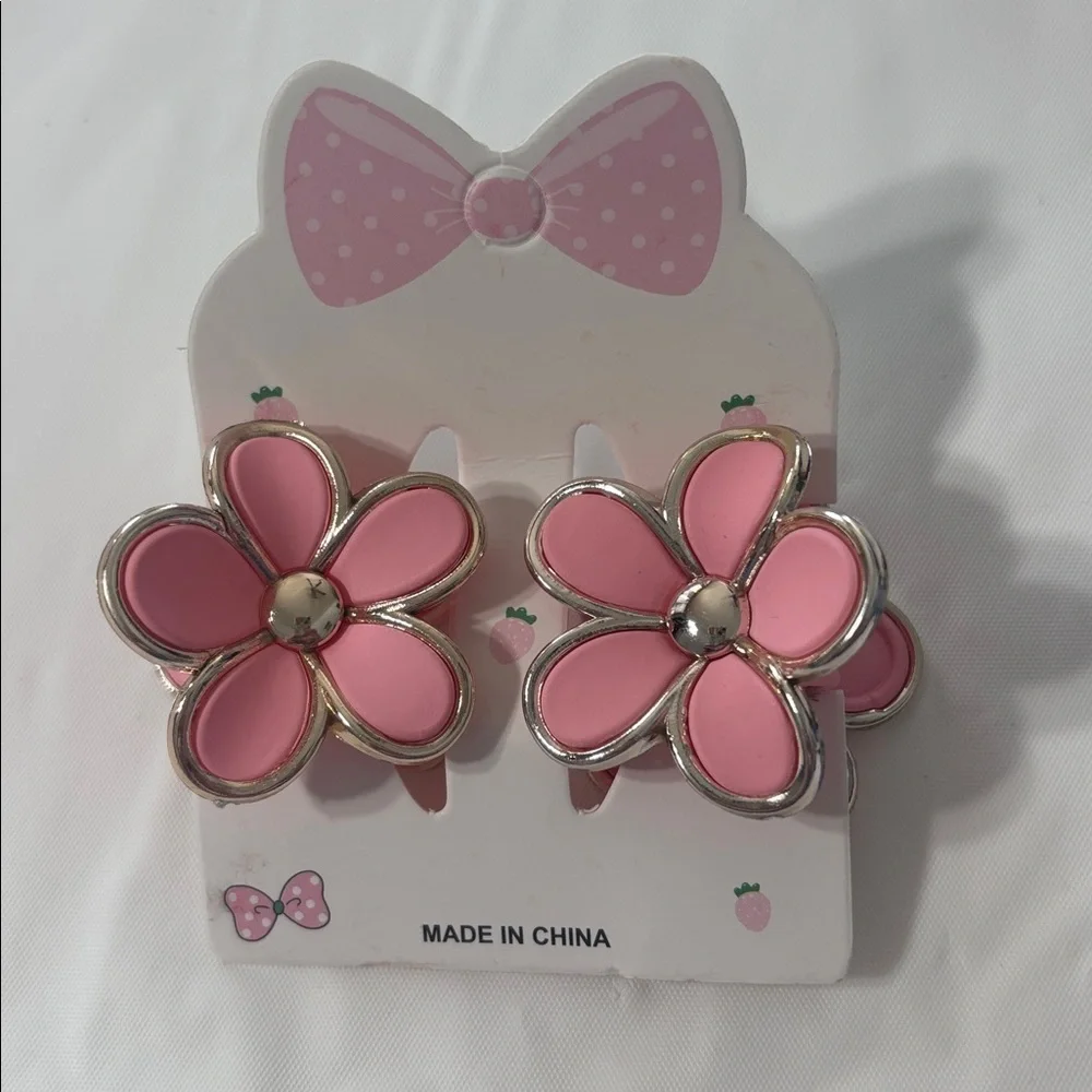 Pink Flower Hair Clips (1 Pair)